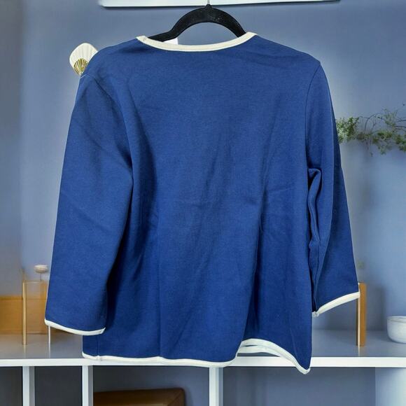 New Bob Mackie Button Cardigan Blue White Size Medium - Picture 3 of 7